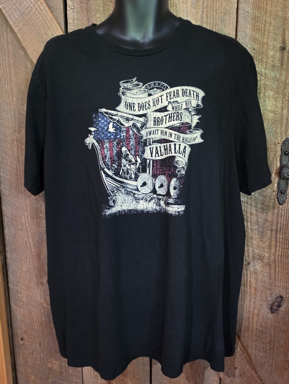 Valhalla Vikinf Mens 3XL T-Shirt Distressed American Flag Patriotic Norse